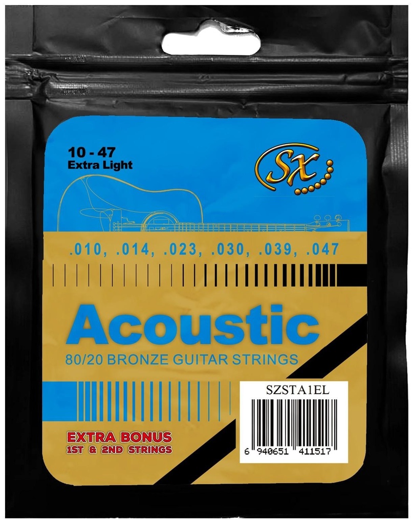 SX SZSTA1EL Extra Light 10-47 Cuerdas Guitarra Acústica