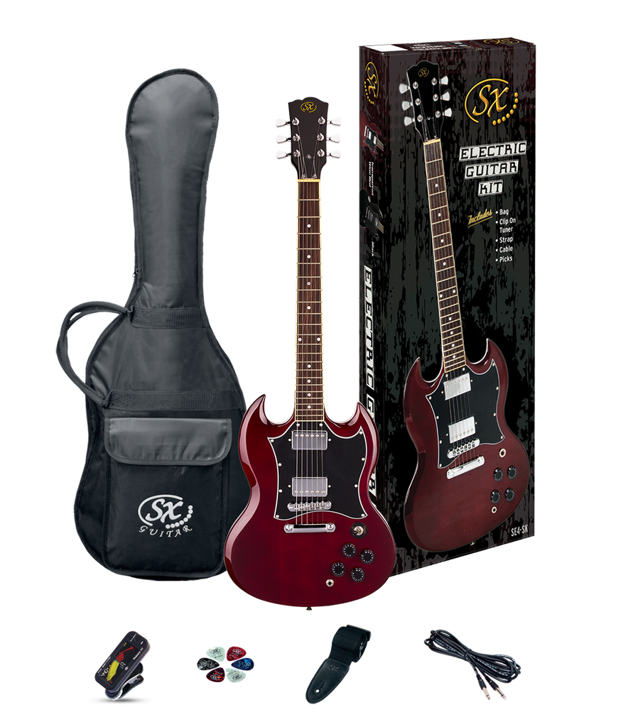 SX SE4 Pack Guitarra Eléctrica Trans Rojo Vino