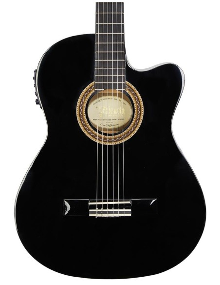 Valencia VC104HTCEBK Guitarra Electroclásica Negra Cuerpo Estrecho