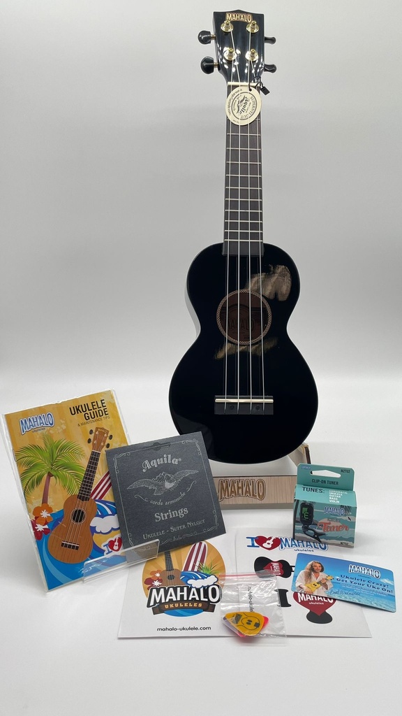 Mahalo MR1BKK Series Rainbow Pack Ukelele Soprano Negro